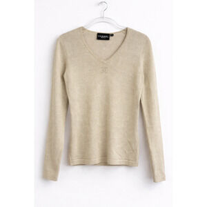 Vintage CHANEL Champagne Gold Metallic Knit Sweater CC Logo Karl Lagerfeld Era